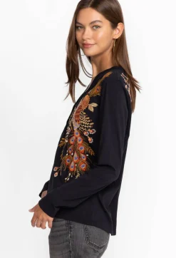 Online Johnny Was Ananke Button Neck Long Sleeve Tee Black