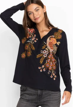 Online Johnny Was Ananke Button Neck Long Sleeve Tee Black