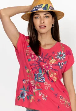 Sale Johnny Was Arla Relaxed T-Shirt Rose Red