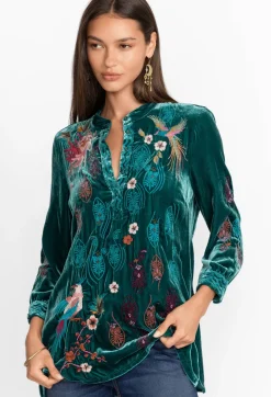 Outlet Johnny Was Ashira Velvet Henley Shirt Tunic Deep Teal
