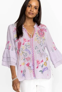New Johnny Was Ashlee Ruffle Sleeve Blouse Stripe