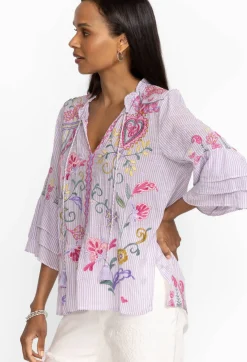 New Johnny Was Ashlee Ruffle Sleeve Blouse Stripe