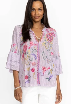 New Johnny Was Ashlee Ruffle Sleeve Blouse Stripe