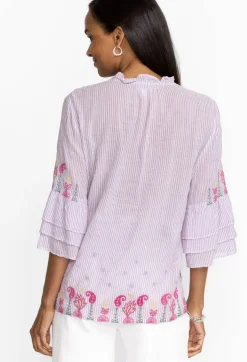 New Johnny Was Ashlee Ruffle Sleeve Blouse Stripe