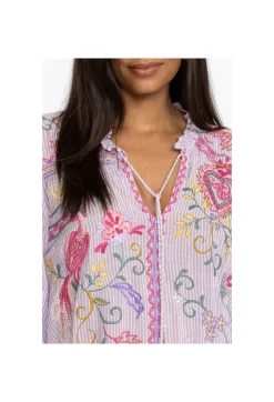 New Johnny Was Ashlee Ruffle Sleeve Blouse Stripe