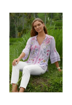 New Johnny Was Ashlee Ruffle Sleeve Blouse Stripe