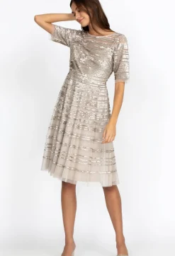 Hot Johnny Was Beaded Mesh Dress Champagne