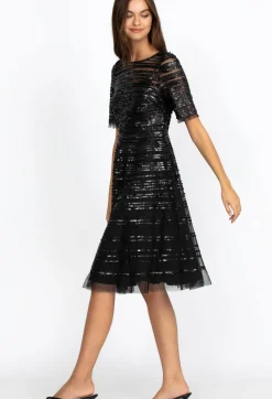 Outlet Johnny Was Beaded Mesh Dress Black