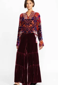 Best Johnny Was Black Velvet Tiered Wide Leg Pant Dark Spice
