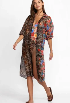 Sale Johnny Was Cheetah Long Shirt Dress Multi