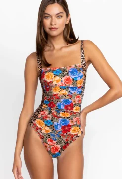 New Johnny Was Cheetah Ruched One Piece Multi