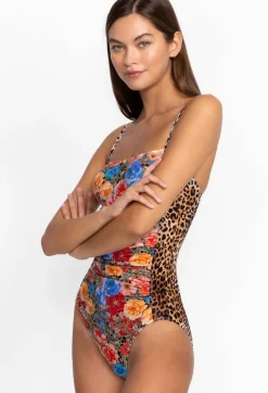 New Johnny Was Cheetah Ruched One Piece Multi