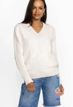 New Johnny Was Crochet Patched Sweater White