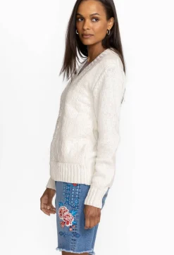 New Johnny Was Crochet Patched Sweater White