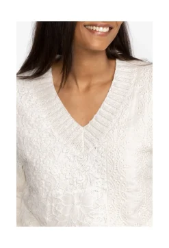 New Johnny Was Crochet Patched Sweater White