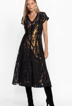 Johnny Was Dina Mesh Midi Dress Black