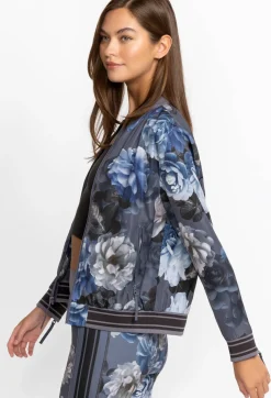 New Johnny Was Drop Shoulder Bomber Jacket Grey Peony