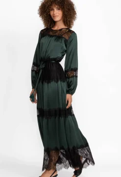 Hot Johnny Was Ellie Lace Tiered Lace Maxi Dress Emerald Green