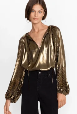 Sale Johnny Was En Gem Pleated Blouse Gold