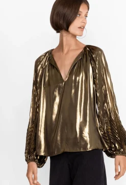 Sale Johnny Was En Gem Pleated Blouse Gold