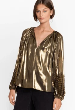 Sale Johnny Was En Gem Pleated Blouse Gold
