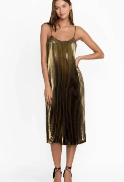 Outlet Johnny Was En Gem Pleated Midi Dress Gold