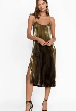 Outlet Johnny Was En Gem Pleated Midi Dress Gold