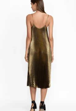 Outlet Johnny Was En Gem Pleated Midi Dress Gold