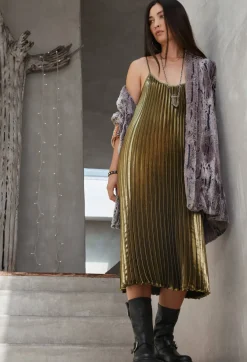 Outlet Johnny Was En Gem Pleated Midi Dress Gold