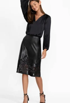 Best Johnny Was Enid Vegan Leather Midi Skirt Black