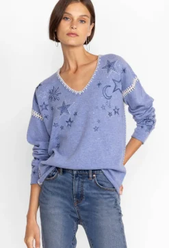 Discount Johnny Was Estrella Cashmere Whipstitch Pullover Blue
