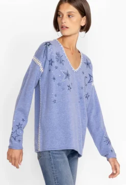 Discount Johnny Was Estrella Cashmere Whipstitch Pullover Blue