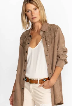 Sale Johnny Was Fiore Suede Western Shacket Tortora