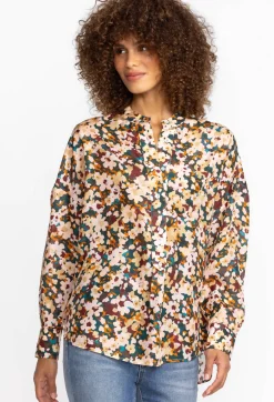 Outlet Johnny Was Floral Half Placket Button Top Multi