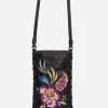 Johnny Was Floreale Whipstitch Italian Leather Cell Phone Crossbody Black