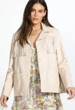 Johnny Was Frangia Leather Jacket Cream