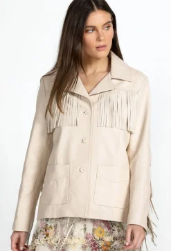 Johnny Was Frangia Leather Jacket Cream