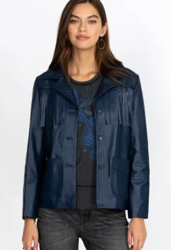 Best Johnny Was Frangia Leather Jacket Navy
