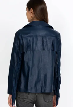 Best Johnny Was Frangia Leather Jacket Navy