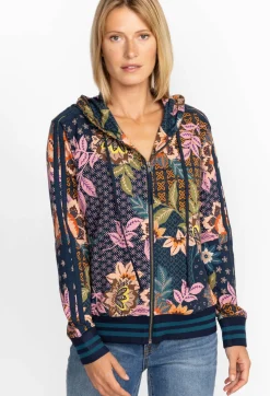 Outlet Johnny Was Front Zip Hoodie With Tape Delfino