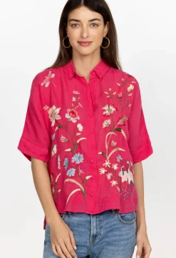 New Johnny Was Geniveve Relaxed Dolman Shirt Rose Red