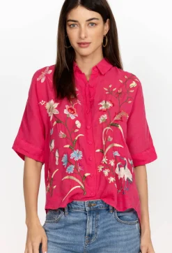 New Johnny Was Geniveve Relaxed Dolman Shirt Rose Red