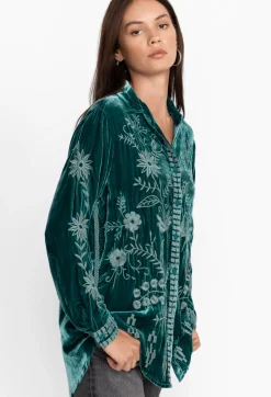 Hot Johnny Was Georgina Velvet Oversized Shirt Deep Teal