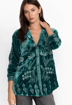 Hot Johnny Was Georgina Velvet Oversized Shirt Deep Teal