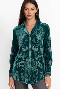 Hot Johnny Was Georgina Velvet Oversized Shirt Deep Teal