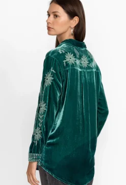 Hot Johnny Was Georgina Velvet Oversized Shirt Deep Teal
