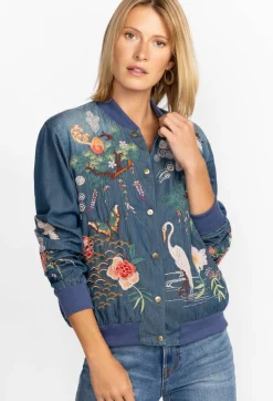 Clearance Johnny Was Heron Button Up Bomber Jacket Denim Blue