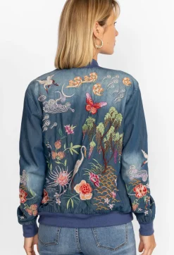 Clearance Johnny Was Heron Button Up Bomber Jacket Denim Blue