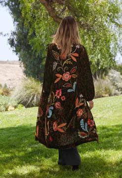 New Johnny Was Isabella Velvet Bishop Sleeve Kimono Coat French Leopard