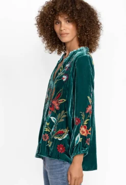 Discount Johnny Was Isabella Velvet Field Blouse Deep Teal
